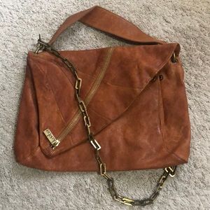 Brown leather Purse with Funky Chain